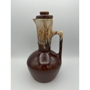 Monmouth Pottery Brown Drip Ceramic Pitcher Carafe with Lid
